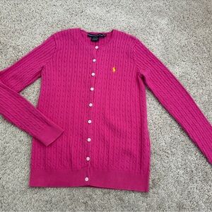 RALPH LAUREN SPORT WOMEN'S CREW NECK CARDIGAN HOT PINK SWEATER SIZE M